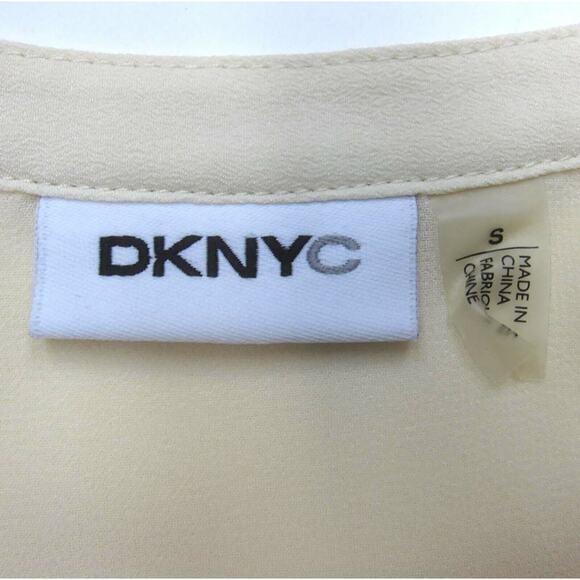 DKNYC Layered Button Down Tunic Sz S Buttercream Blouse Band Collar Long Sleeve - Picture 6 of 8